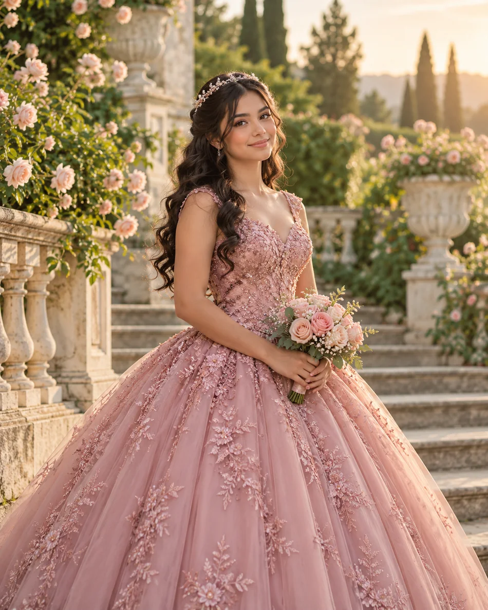 Illustrative fictional Quinceañera portrait